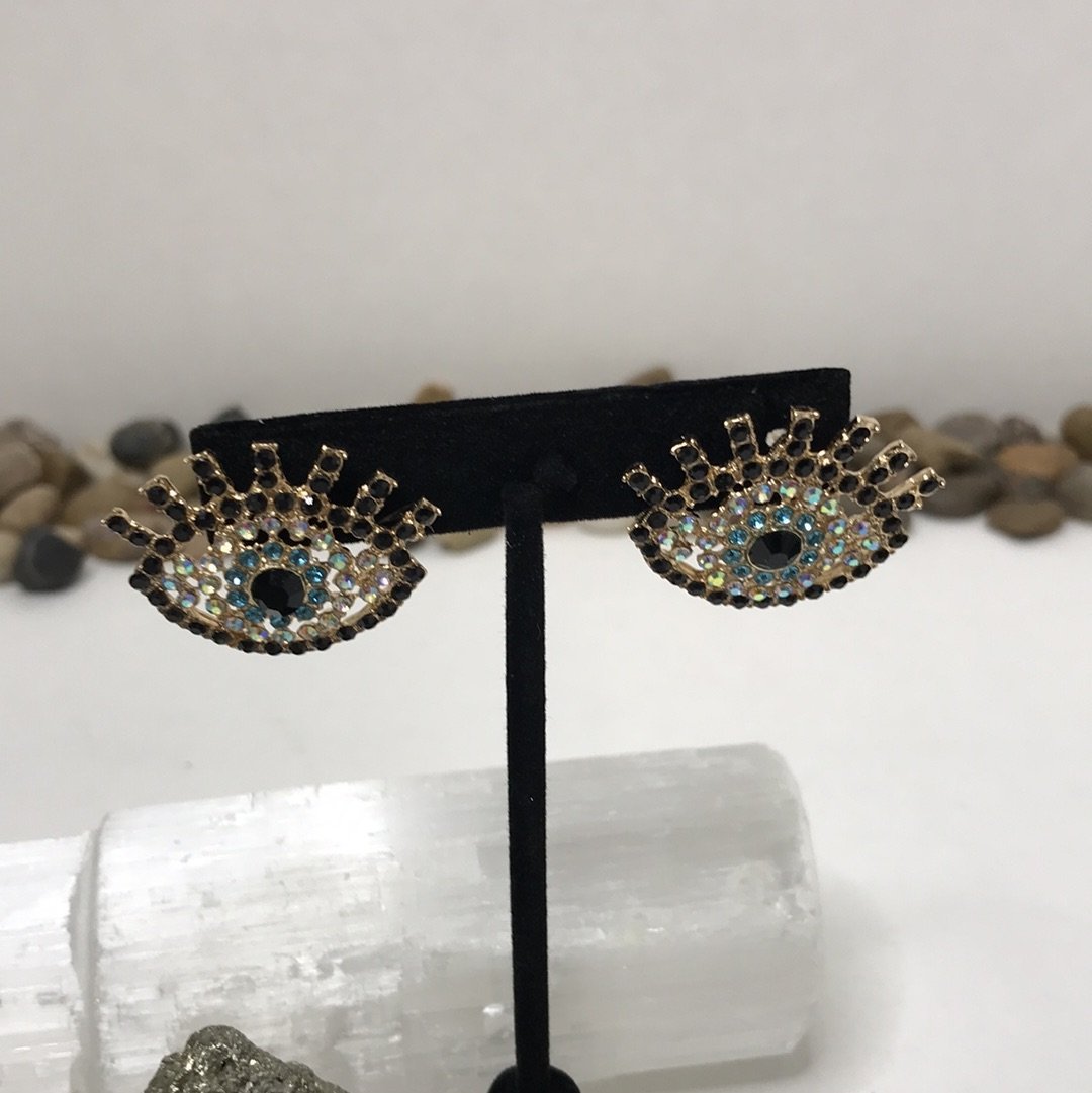 Evil Eye Rhinestone Earring Block Negative Energy Good luck Bracelet Evil Eye Protection - Boho Cowgirlz Boutique