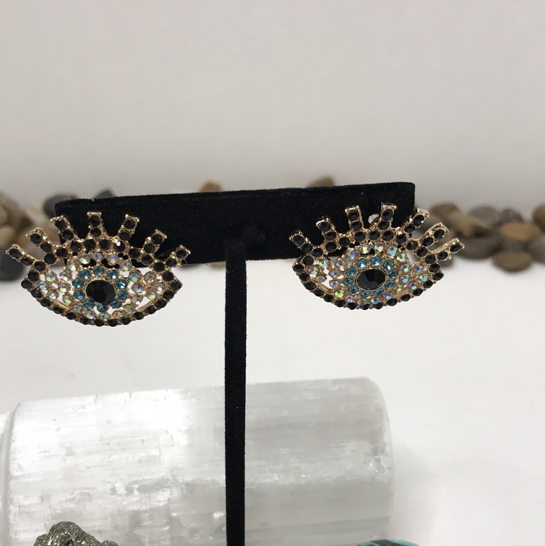 Evil Eye Rhinestone Earring Block Negative Energy Good luck Bracelet Evil Eye Protection - Boho Cowgirlz Boutique