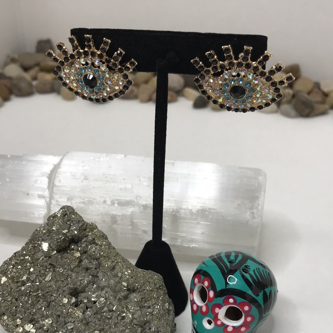 Evil Eye Rhinestone Earring Block Negative Energy Good luck Bracelet Evil Eye Protection - Boho Cowgirlz Boutique