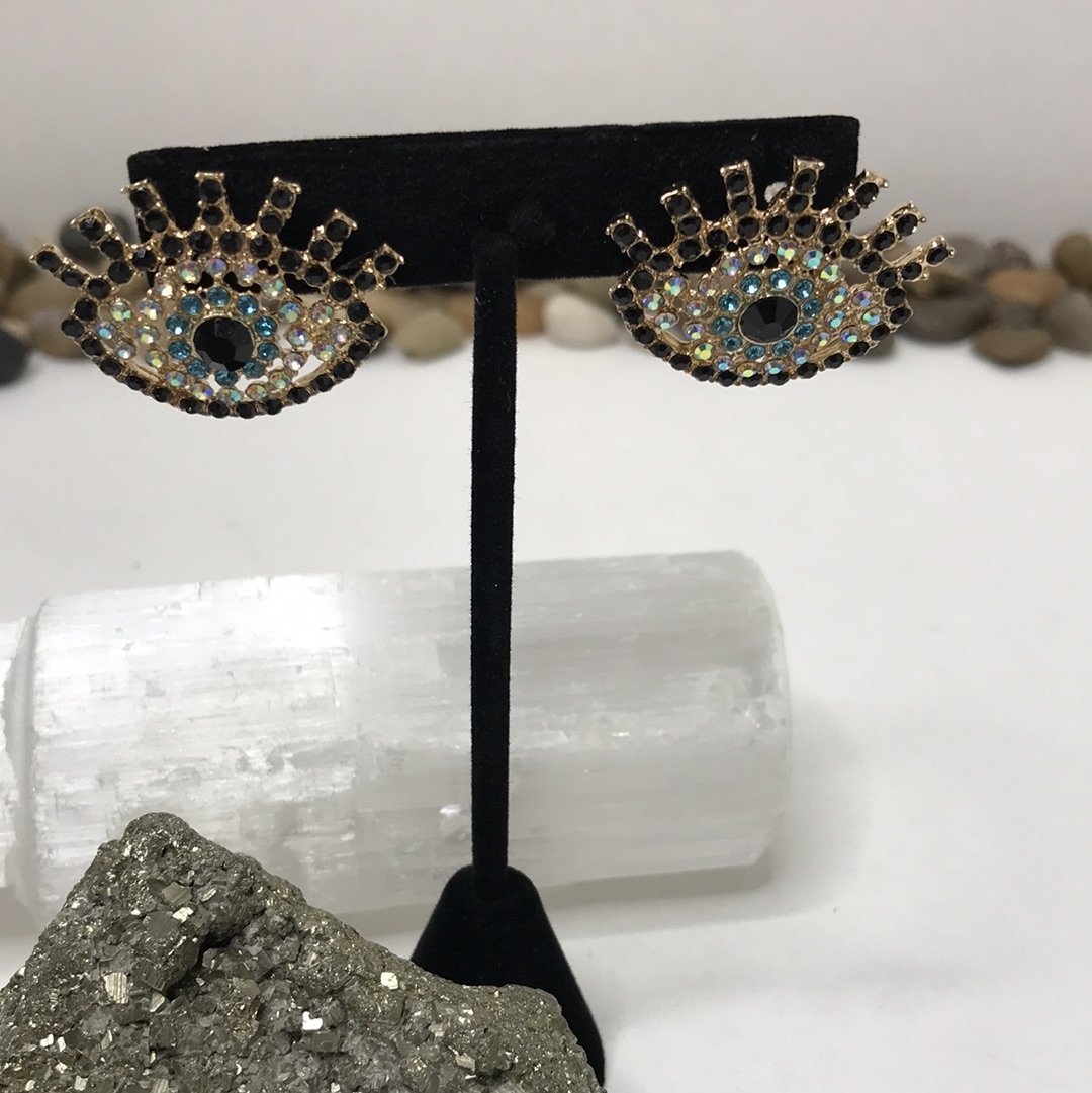Evil Eye Rhinestone Earring Block Negative Energy Good luck Bracelet Evil Eye Protection - Boho Cowgirlz Boutique