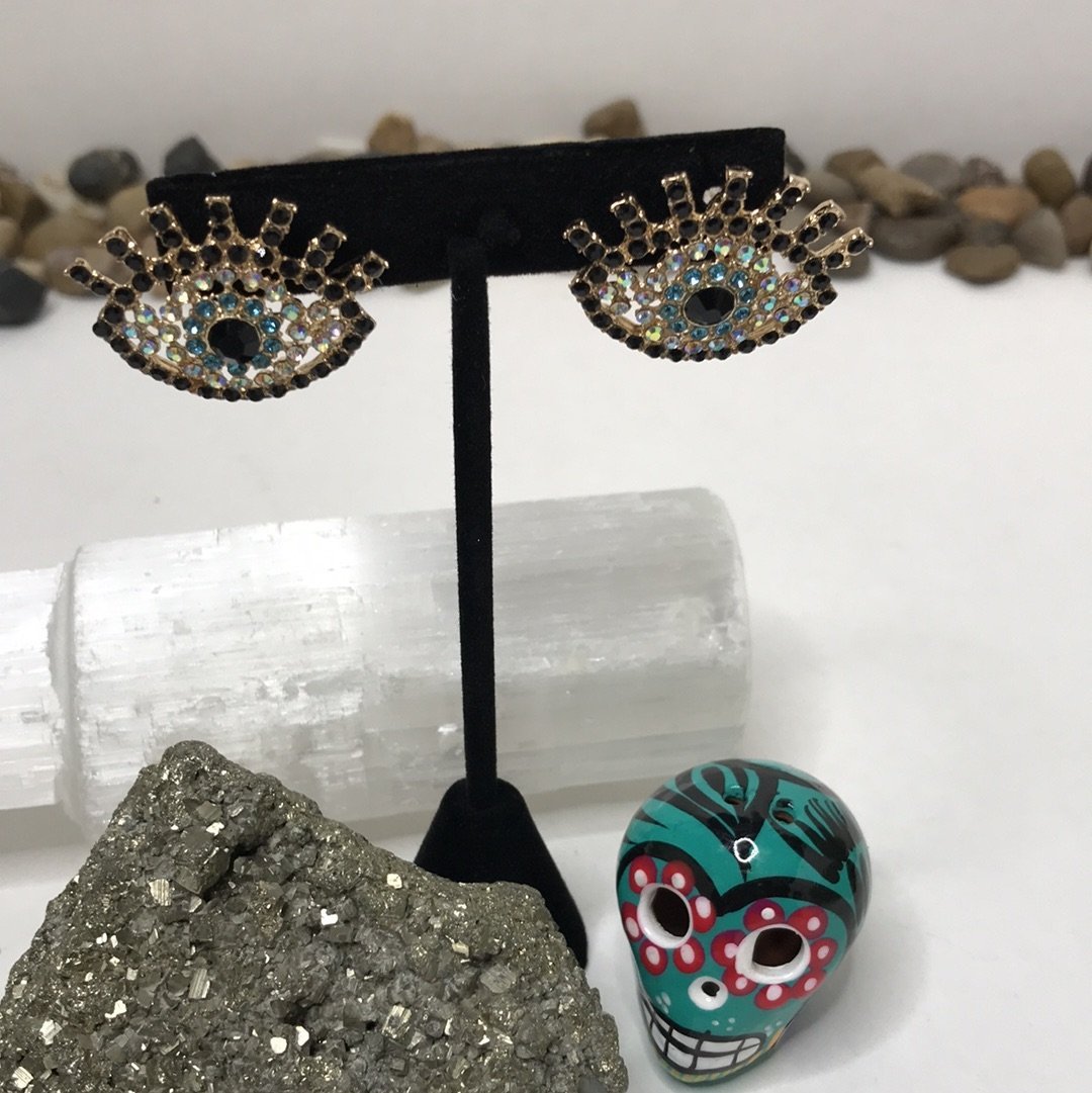 Evil Eye Rhinestone Earring Block Negative Energy Good luck Bracelet Evil Eye Protection - Boho Cowgirlz Boutique