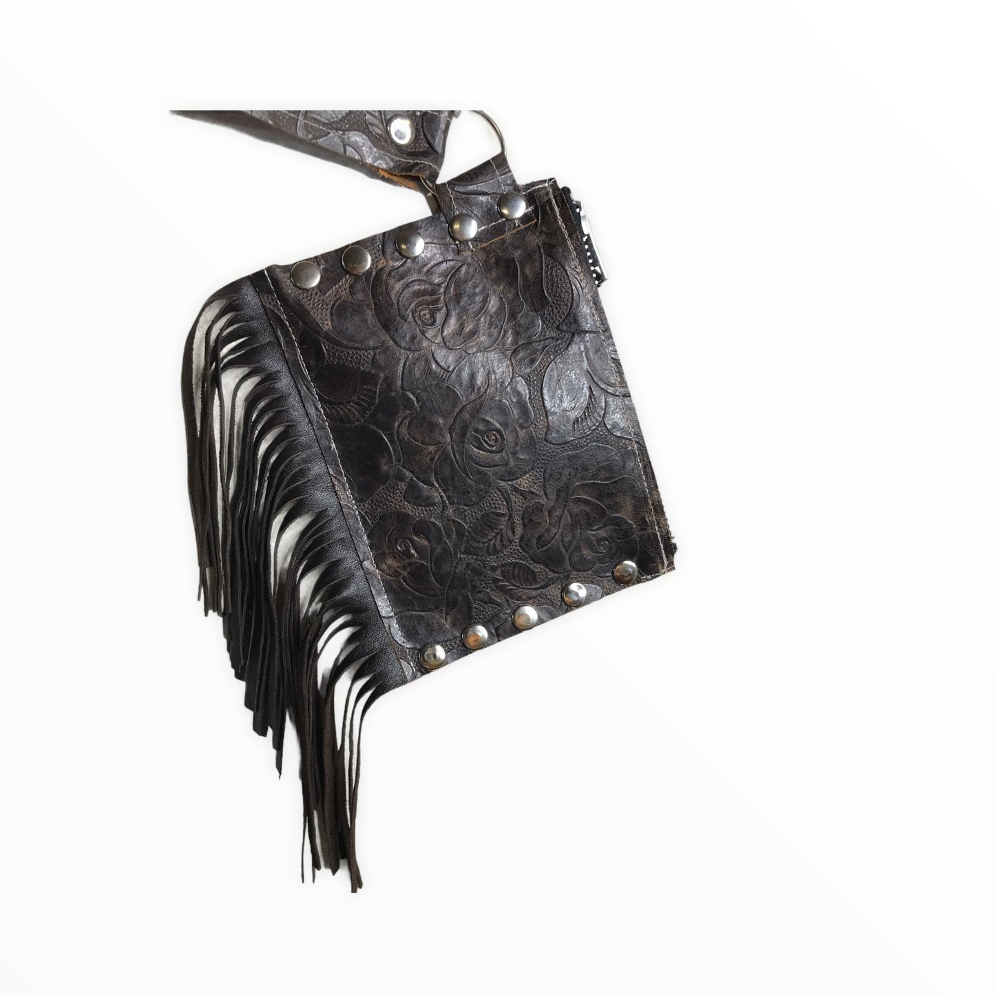 “La Rosa” Fringe Clutch Leather Embossed Roses - Boho Cowgirlz Boutique