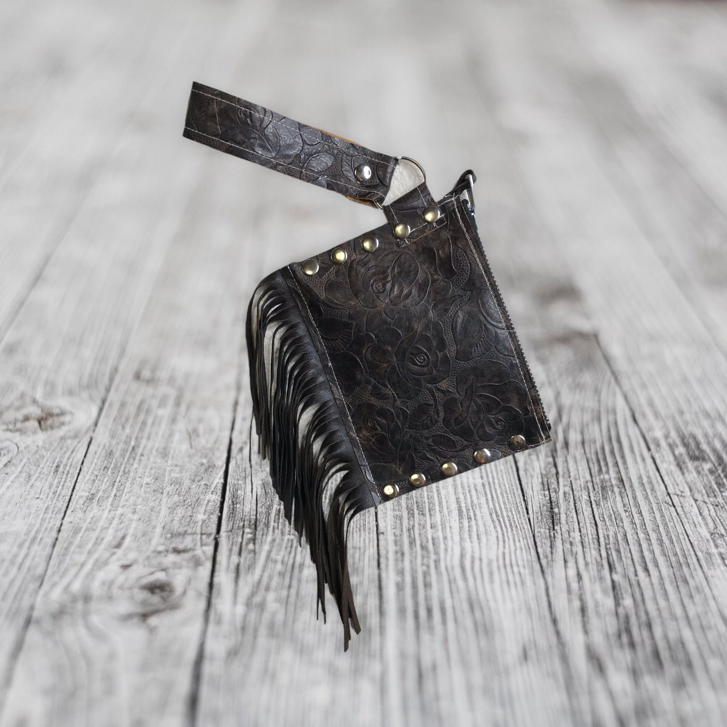 “La Rosa” Fringe Clutch Leather Embossed Roses - Boho Cowgirlz Boutique