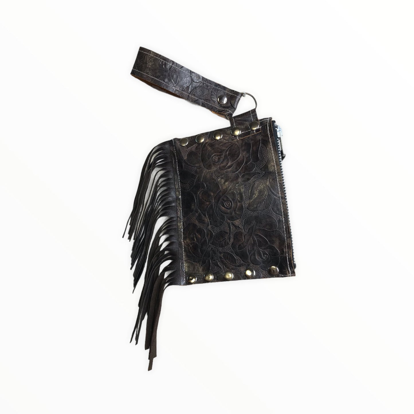“La Rosa” Fringe Clutch Leather Embossed Roses - Boho Cowgirlz Boutique