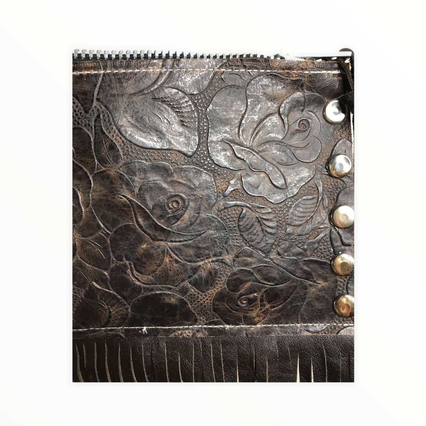 “La Rosa” Fringe Clutch Leather Embossed Roses - Boho Cowgirlz Boutique