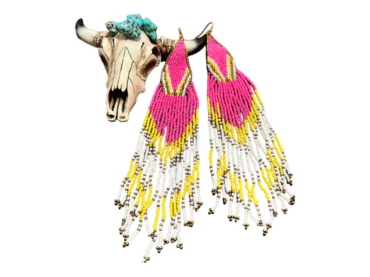 Pink Fringe Beaded Earring
