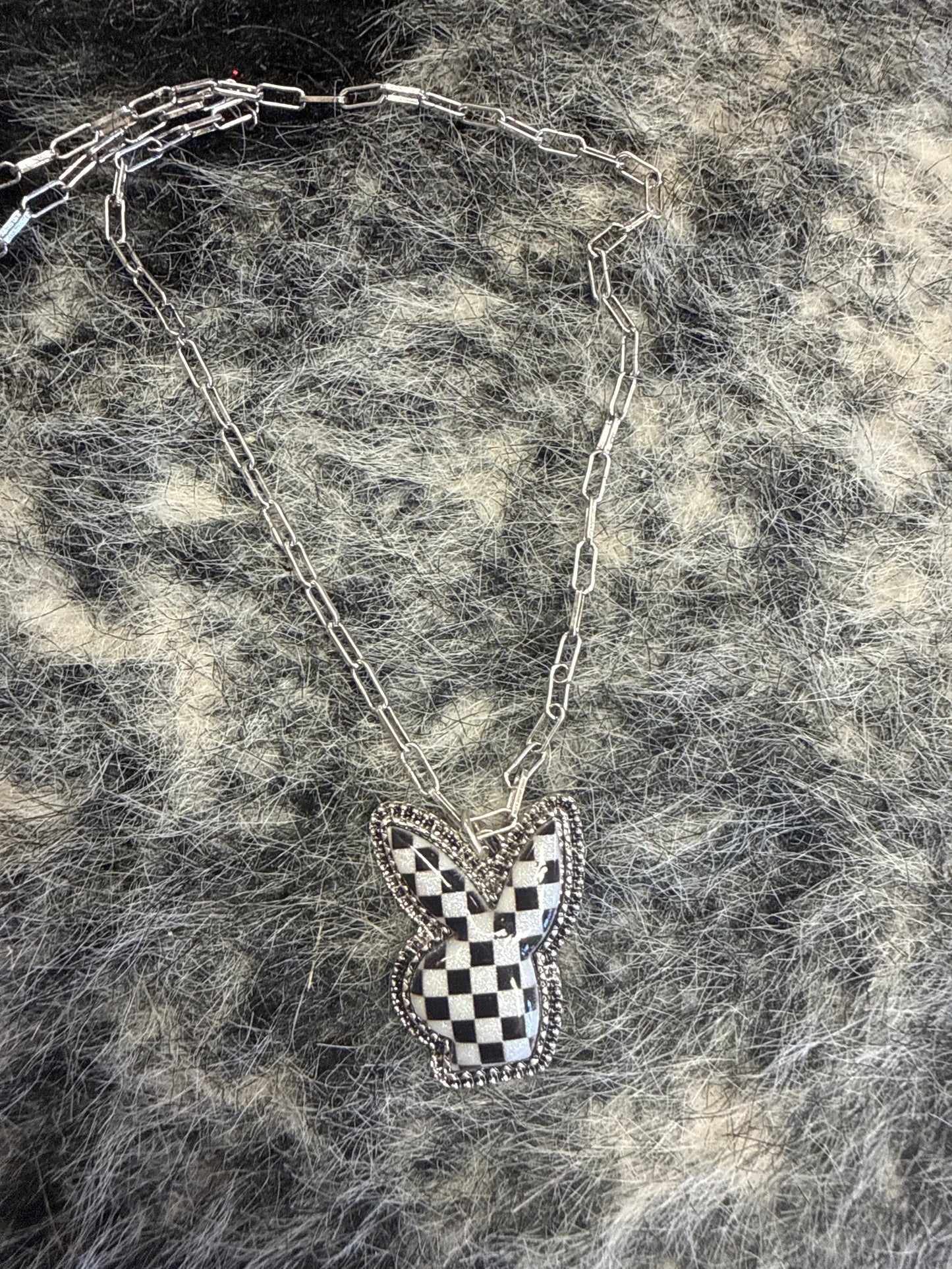 Checkerd Bunny Necklace