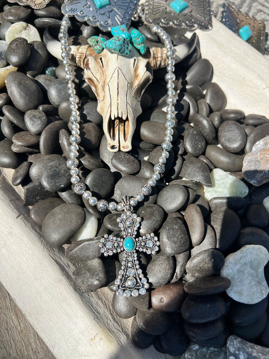 Gorgeous as You Turquoise Cross Pendant Necklace