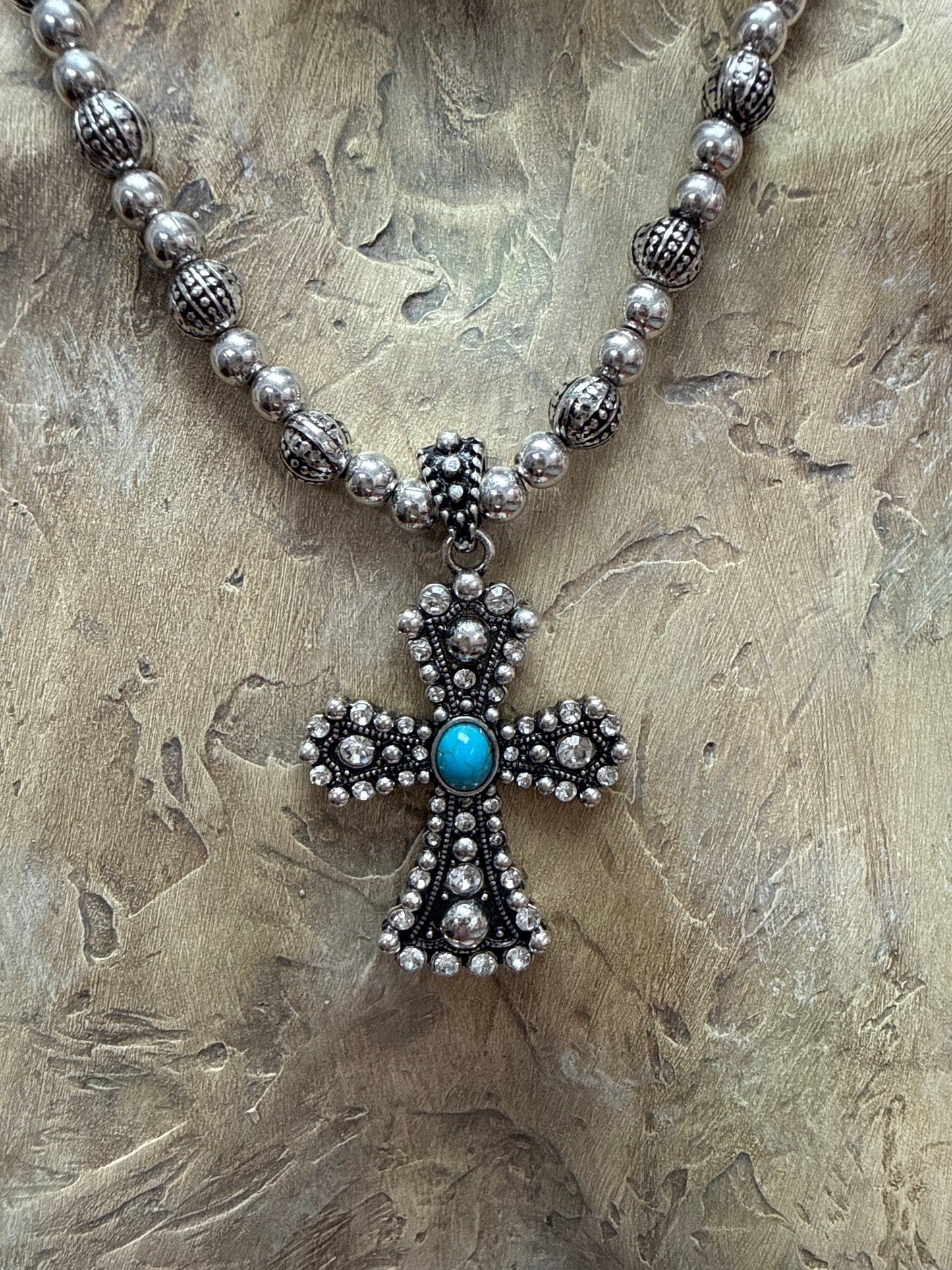 Western Turquoise Cross Pendant Necklace