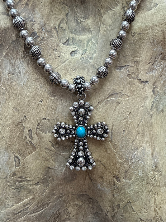 Western Turquoise Cross Pendant Necklace
