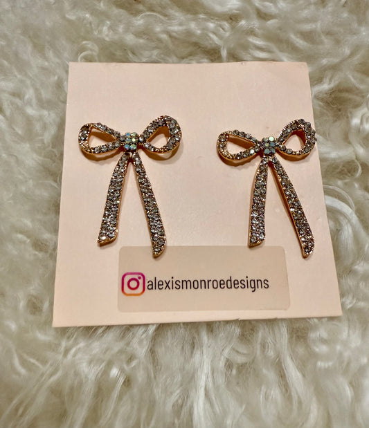 Rhinestone Bow Drop Earrings
