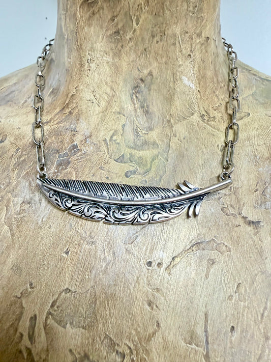 Western Feather Bar Necklace