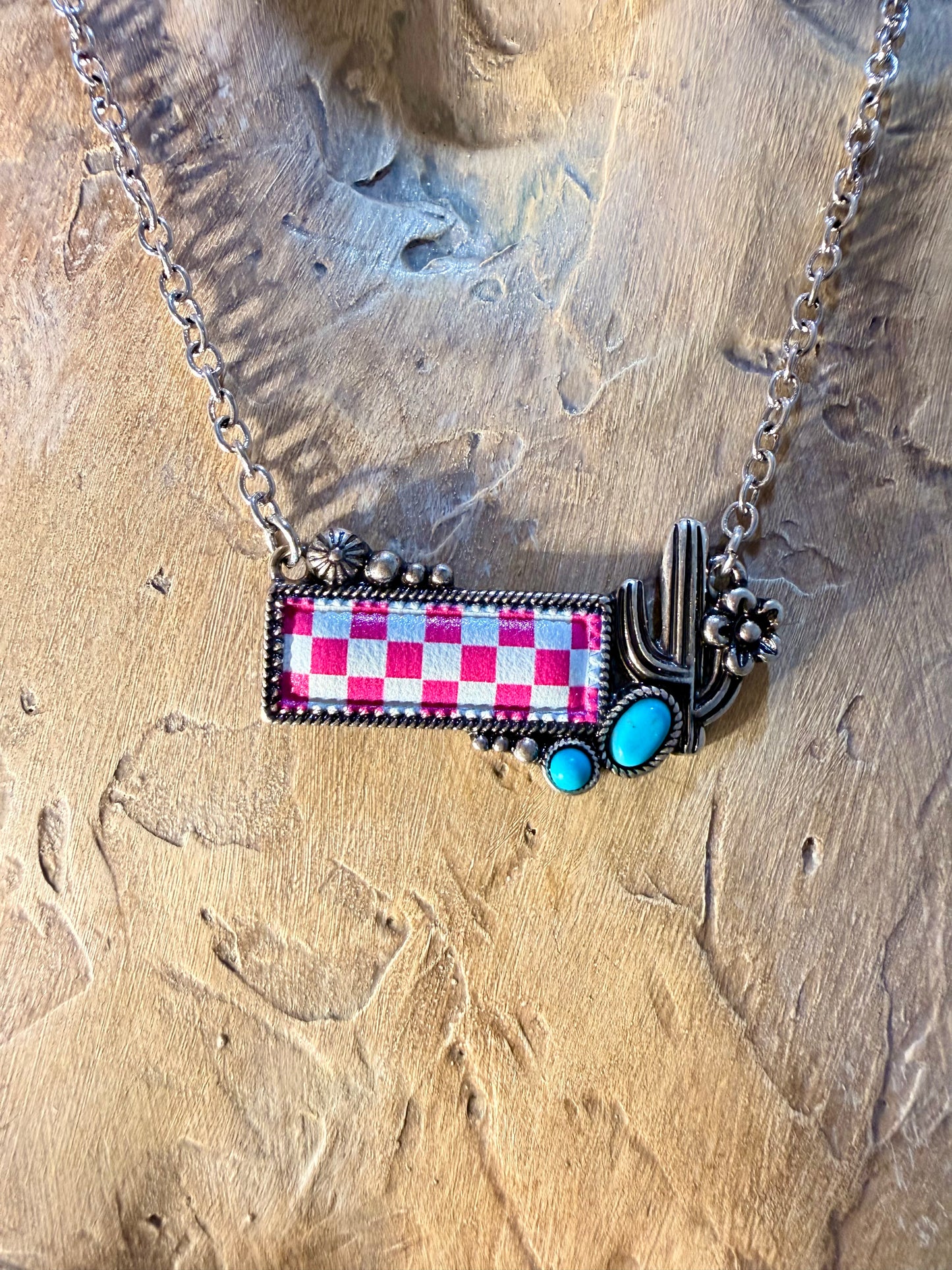 Checkered Pink Western Baddie Necklace