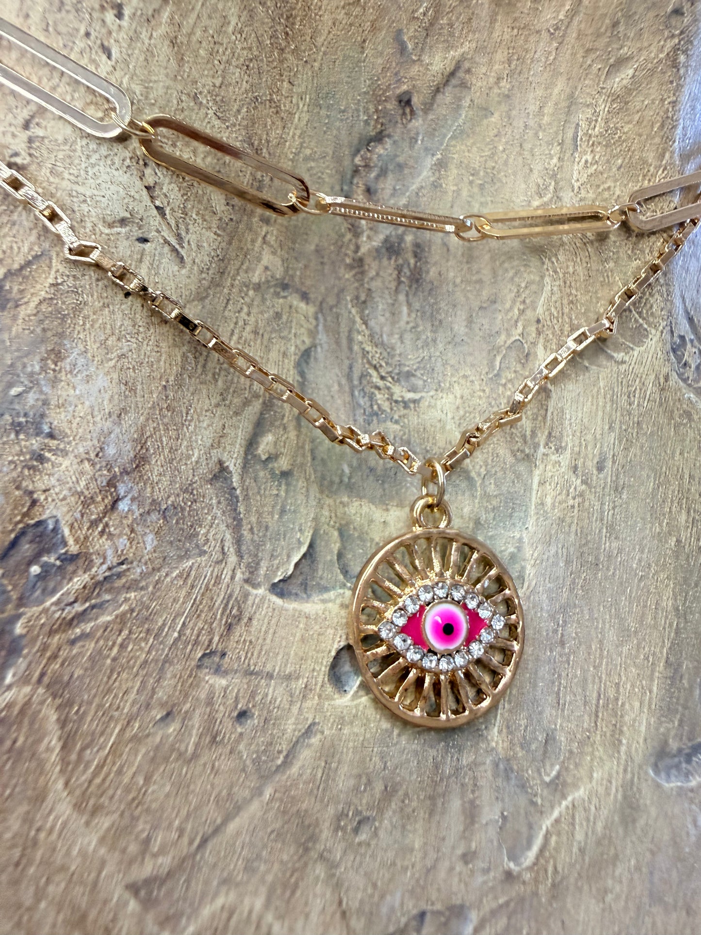 Dainty Pink Evil Eye layered Necklace