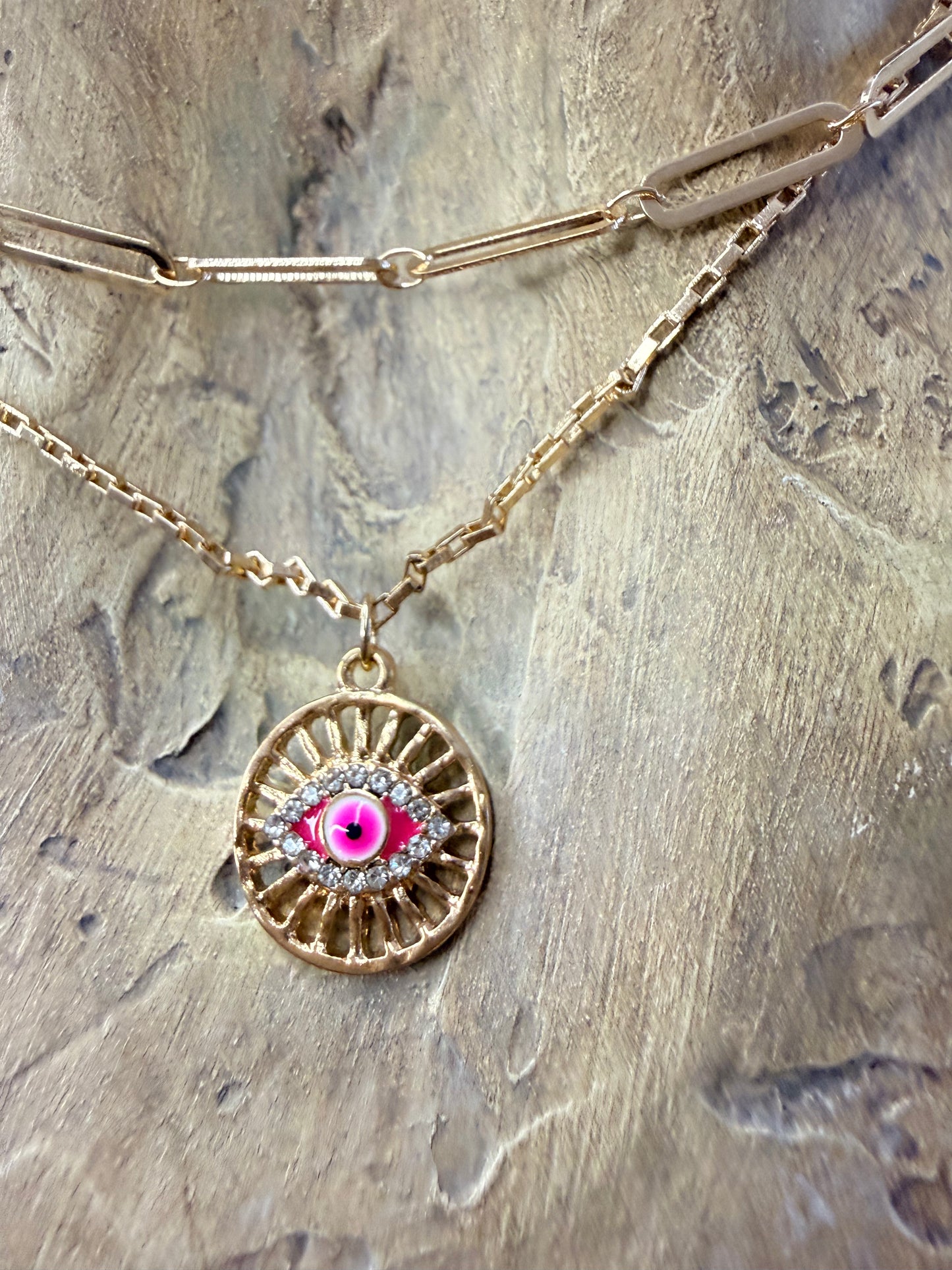 Dainty Pink Evil Eye layered Necklace
