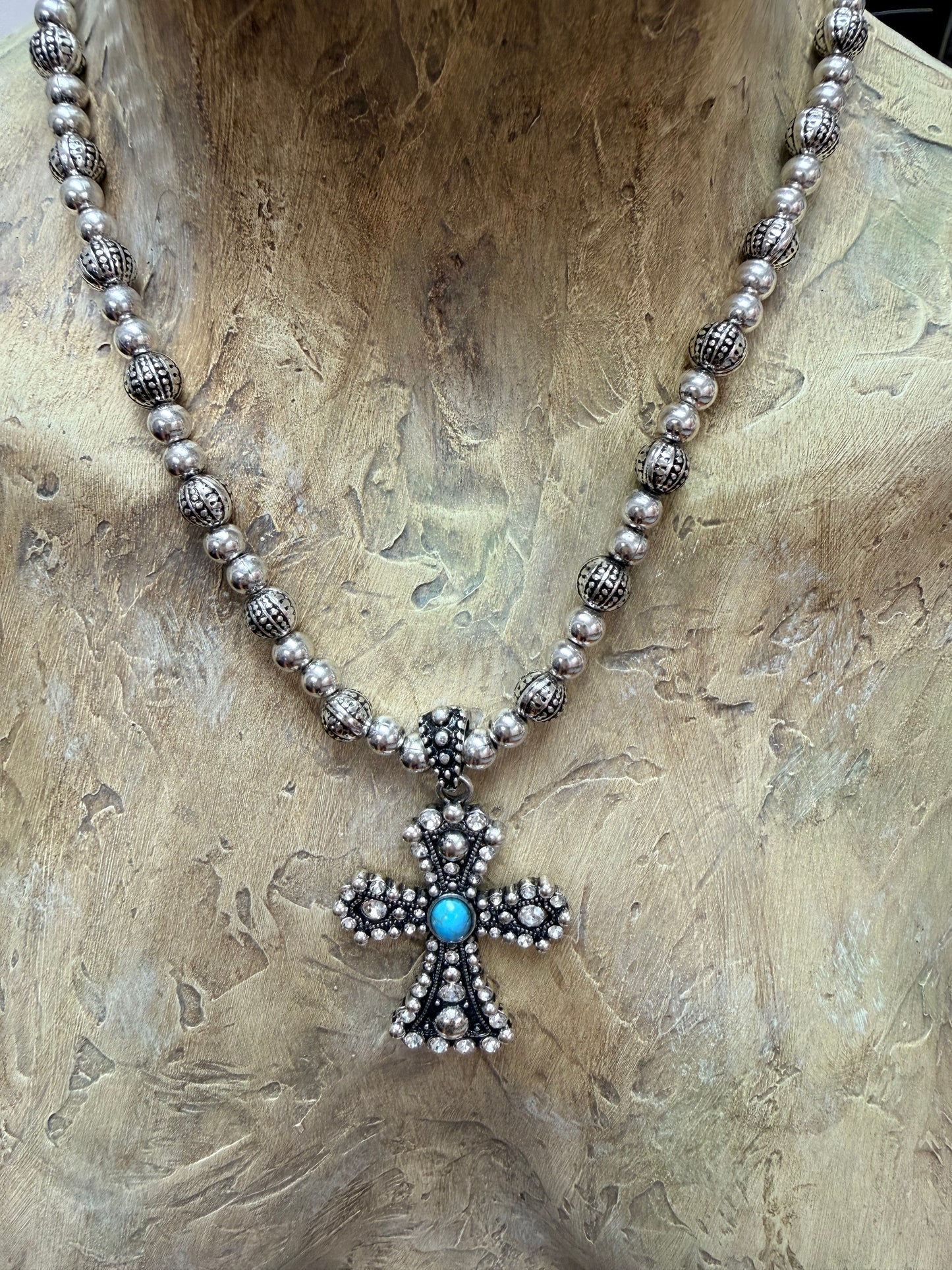 Western Turquoise Cross Pendant Necklace