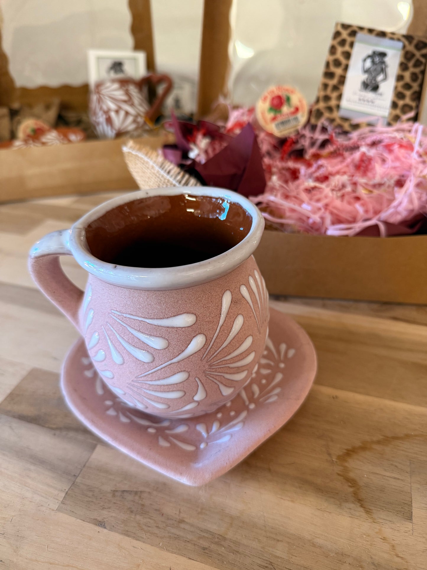 Cielito Lindo Pink Talavera Mug and Heart Shape Plate