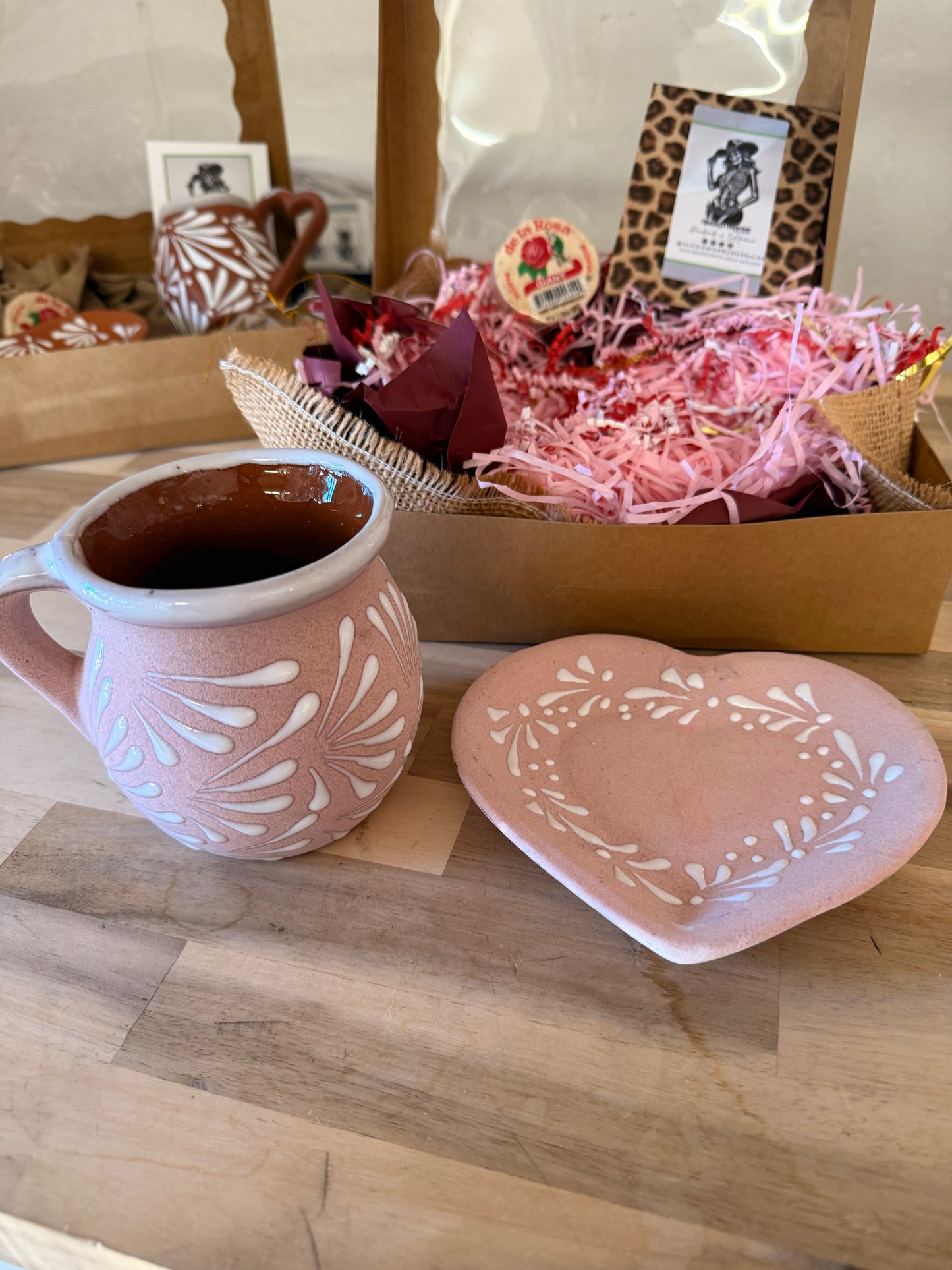 Cielito Lindo Pink Talavera Mug and Heart Shape Plate