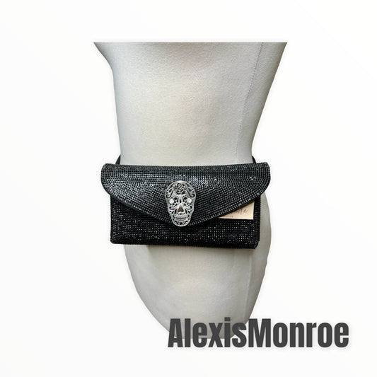 Black Rhinestone Calavera Skull Belt Purse - Boho Cowgirlz Boutique