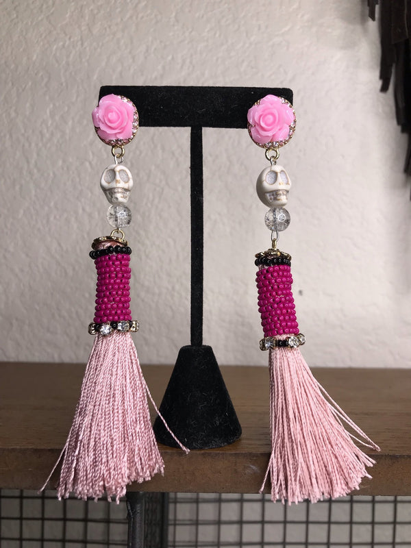 Calavera Rose Tassel Earring - Boho Cowgirlz Boutique