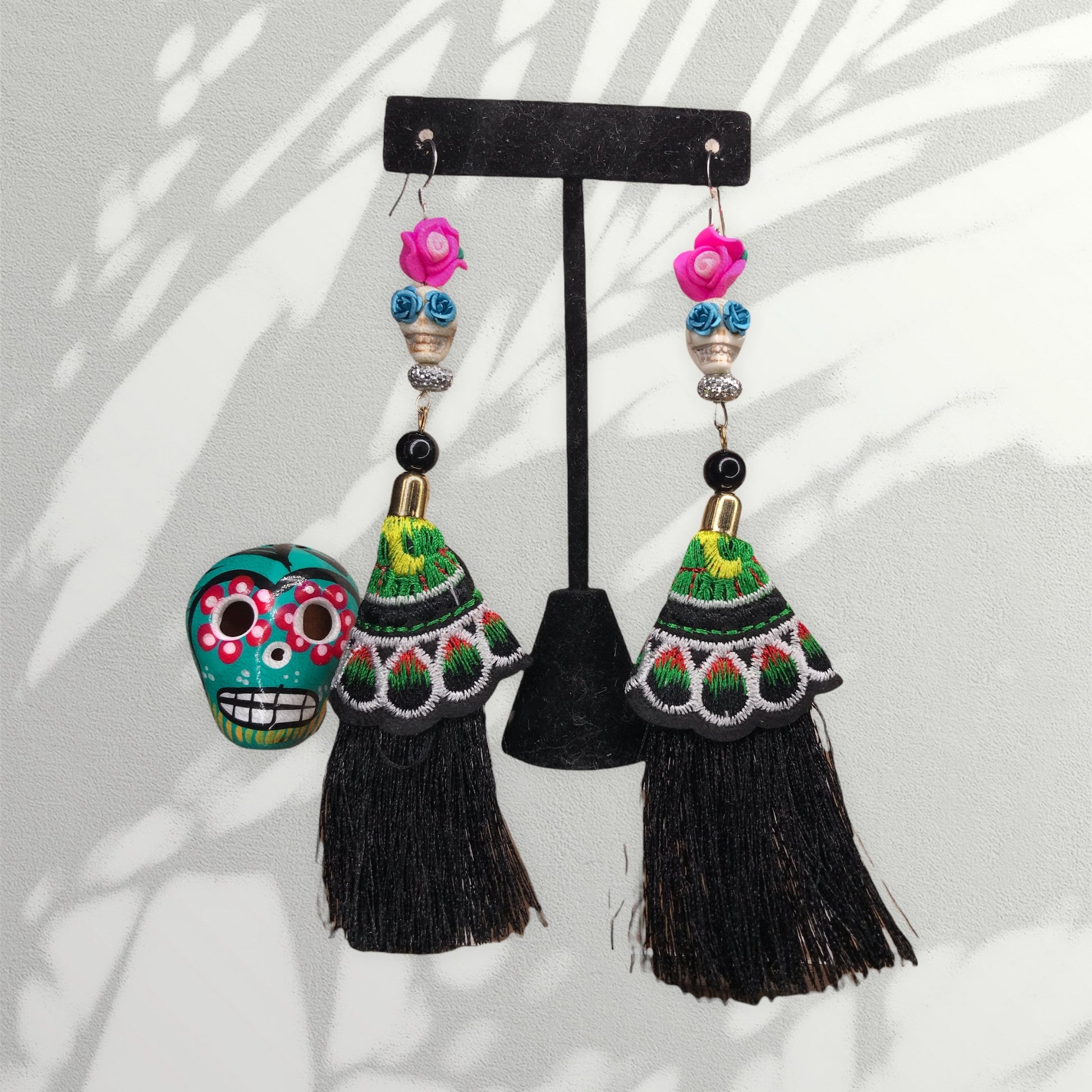 Calavera Rosie , Black Tassel Earring - Boho Cowgirlz Boutique