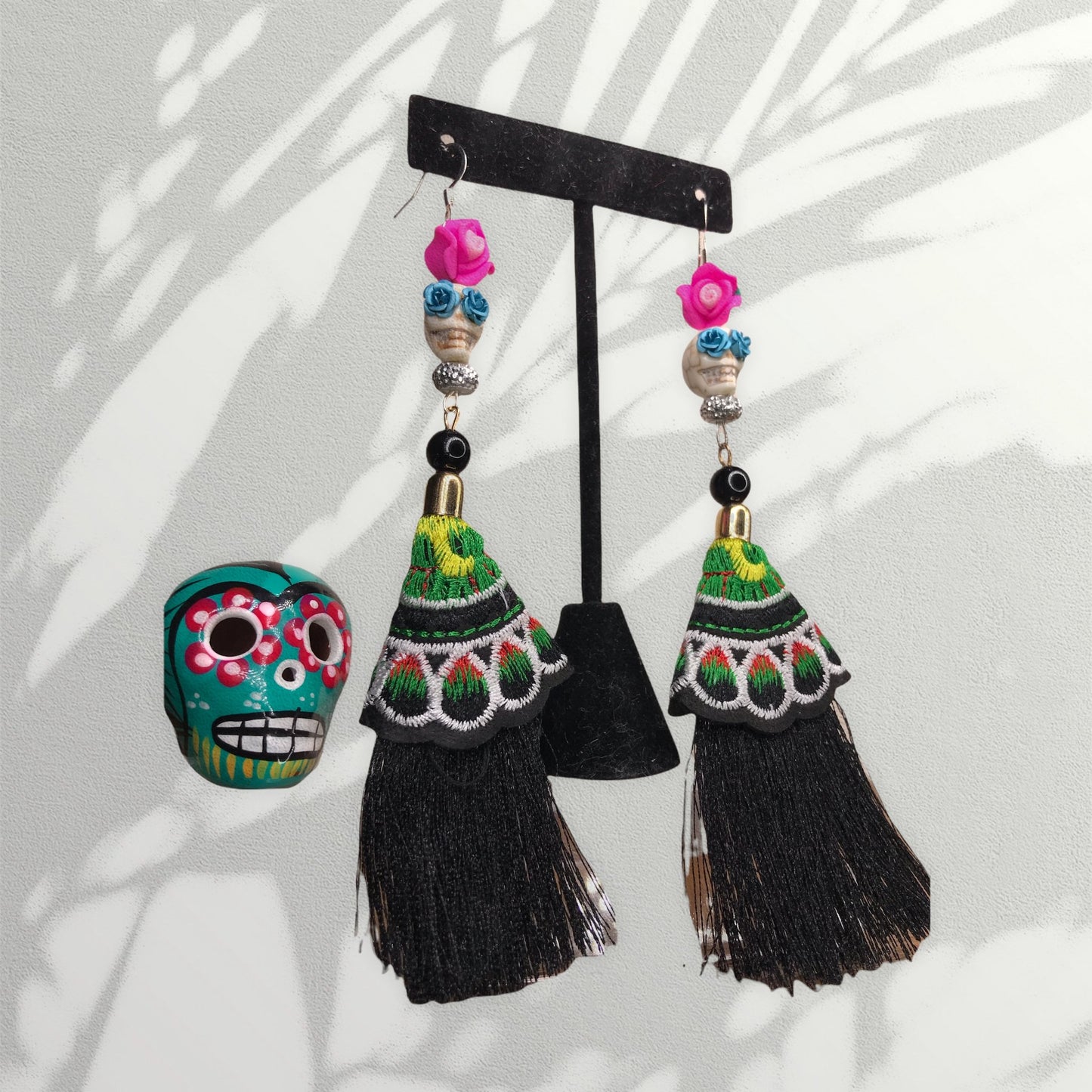 Calavera Rosie , Black Tassel Earring - Boho Cowgirlz Boutique