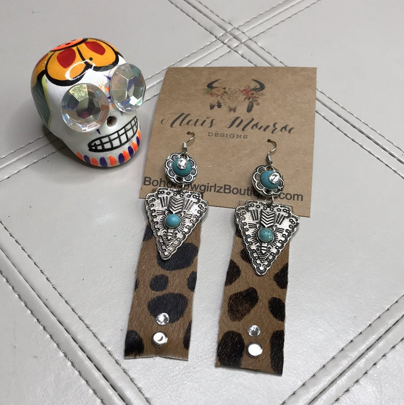 Cheetah Genuine Leather Earring ,Aztec Leather Earring, Leather Jewelry - Boho Cowgirlz Boutique