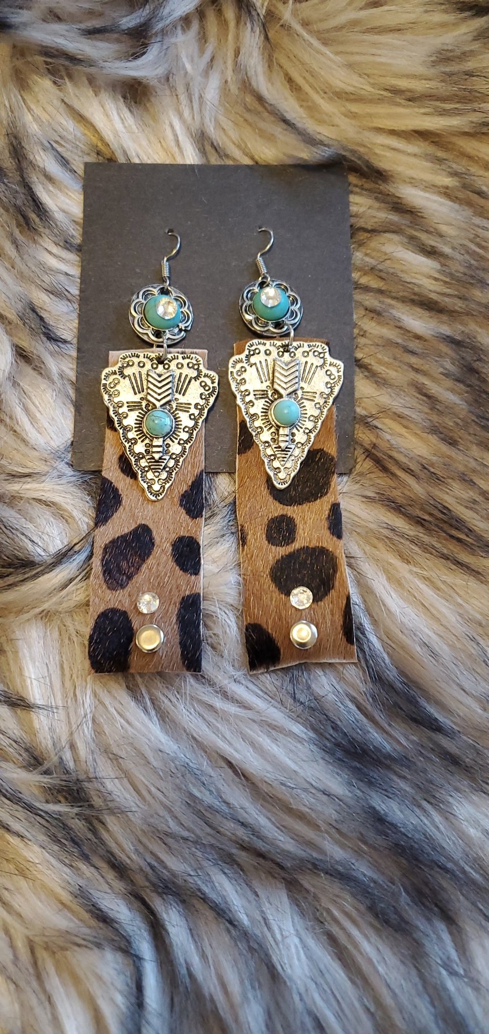 Cheetah Genuine Leather Earring ,Aztec Leather Earring, Leather Jewelry - Boho Cowgirlz Boutique