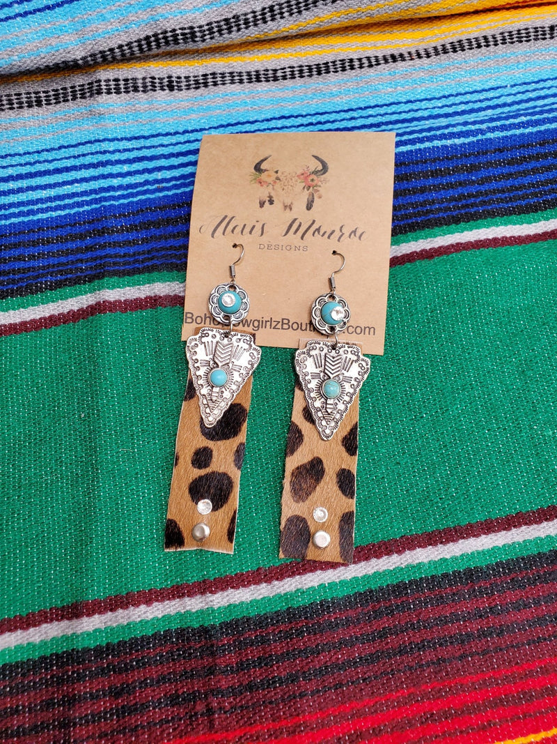 Cheetah Genuine Leather Earring ,Aztec Leather Earring, Leather Jewelry - Boho Cowgirlz Boutique