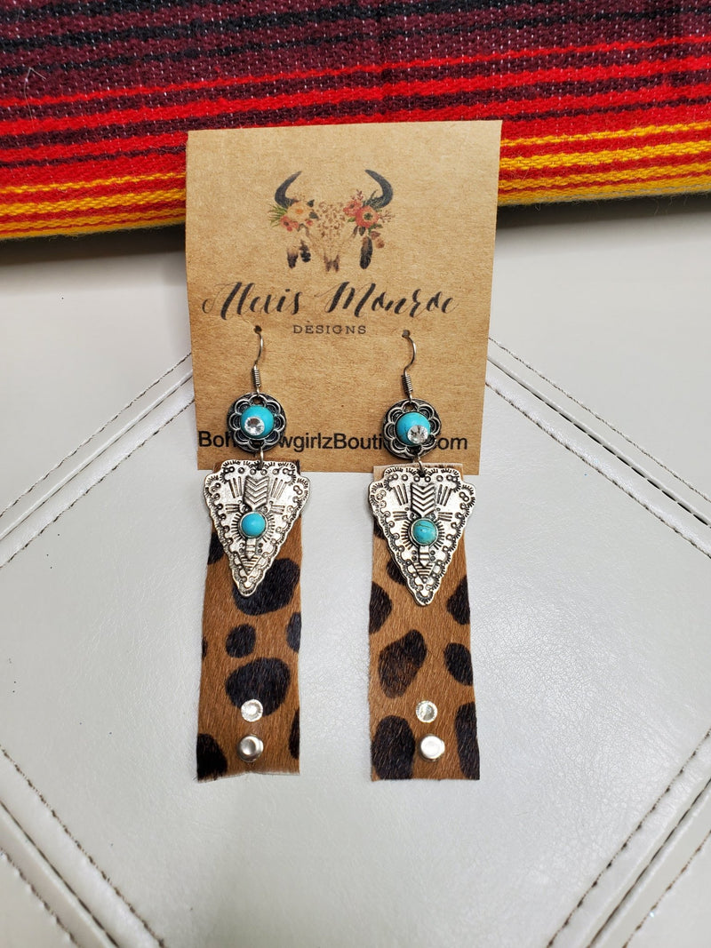 Cheetah Genuine Leather Earring ,Aztec Leather Earring, Leather Jewelry - Boho Cowgirlz Boutique