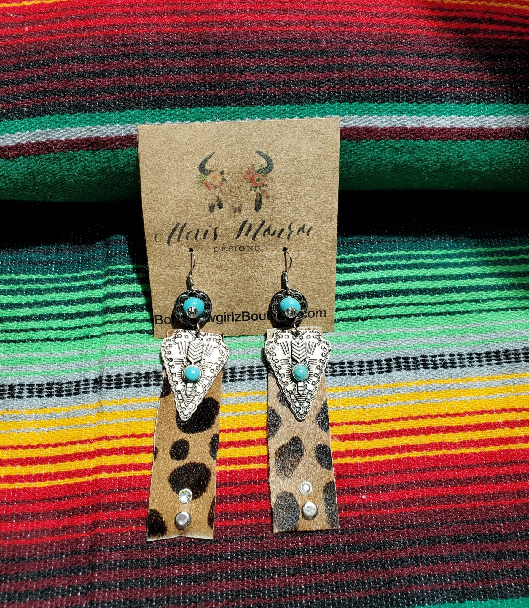 Cheetah Genuine Leather Earring ,Aztec Leather Earring, Leather Jewelry - Boho Cowgirlz Boutique