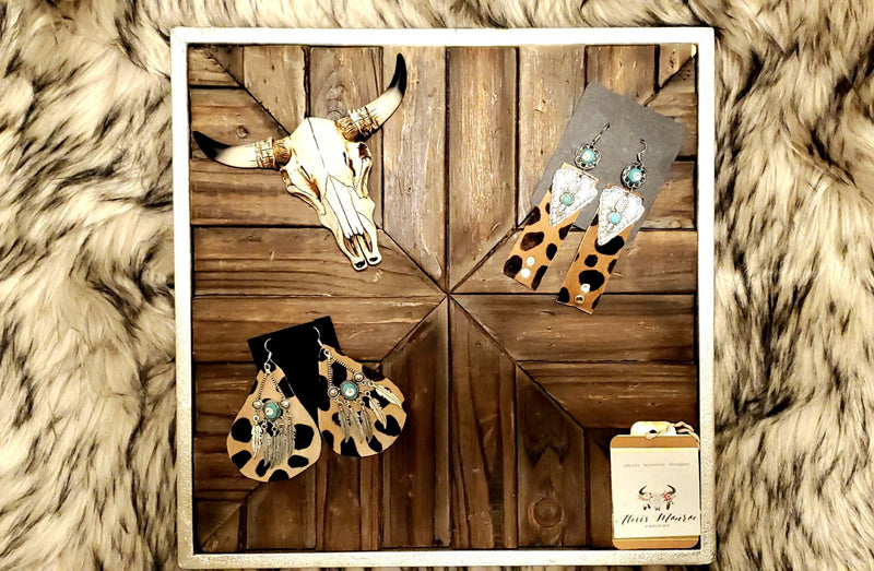 Cheetah Genuine Leather Earring ,Aztec Leather Earring, Leather Jewelry - Boho Cowgirlz Boutique