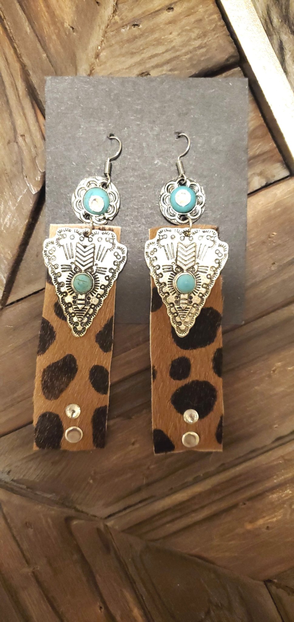 Cheetah Genuine Leather Earring ,Aztec Leather Earring, Leather Jewelry - Boho Cowgirlz Boutique