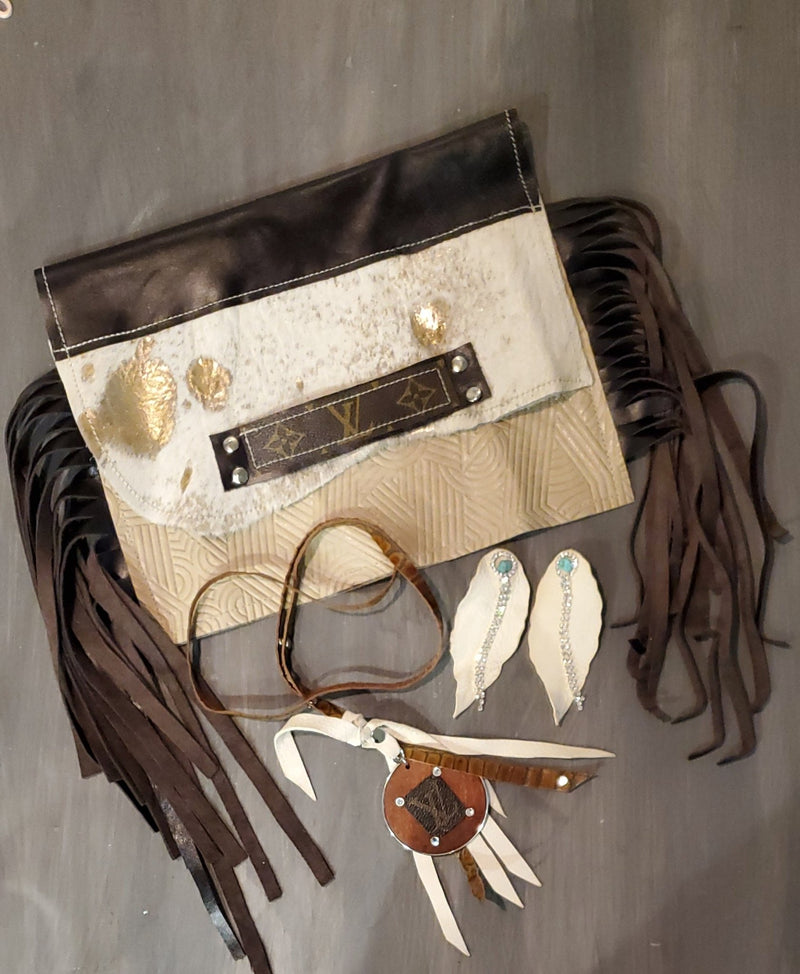 Cowhide Metallic Fringe Clutch - Boho Cowgirlz Boutique