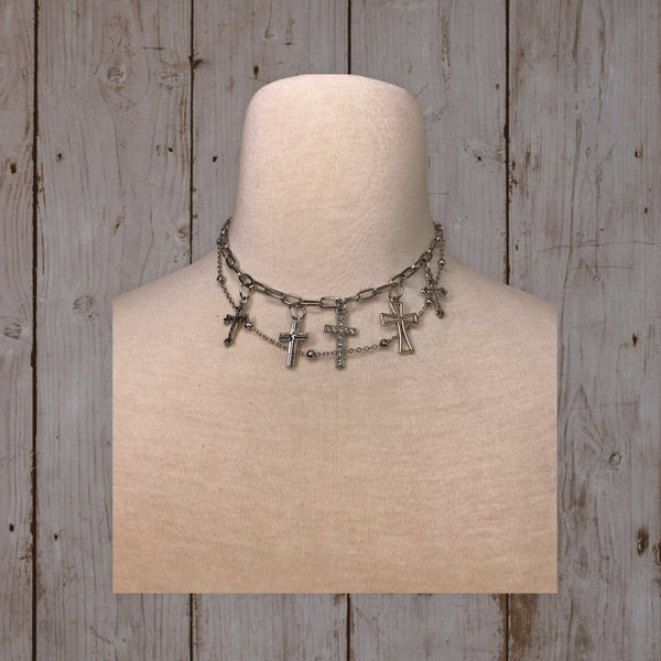 Cross Choker Layered Necklace - Boho Cowgirlz Boutique
