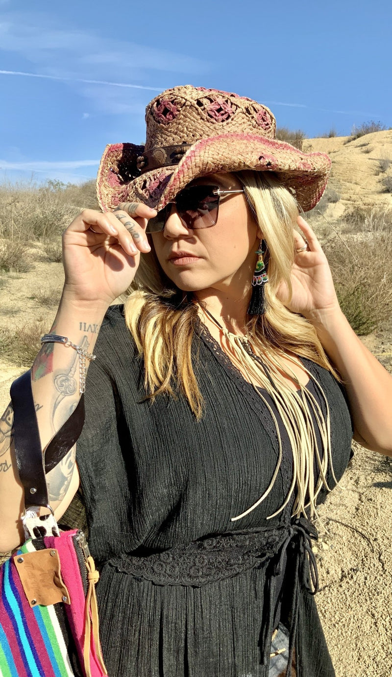 Embroidery Tassel Earring, Boho Tassel Earring, Embroidered Black Tassel Earring , Boho Earring, Fashion Jewelry - Boho Cowgirlz Boutique