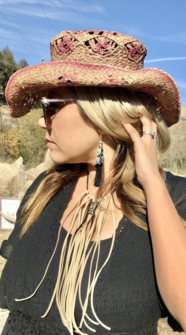 Embroidery Tassel Earring, Boho Tassel Earring, Embroidered Black Tassel Earring , Boho Earring, Fashion Jewelry - Boho Cowgirlz Boutique