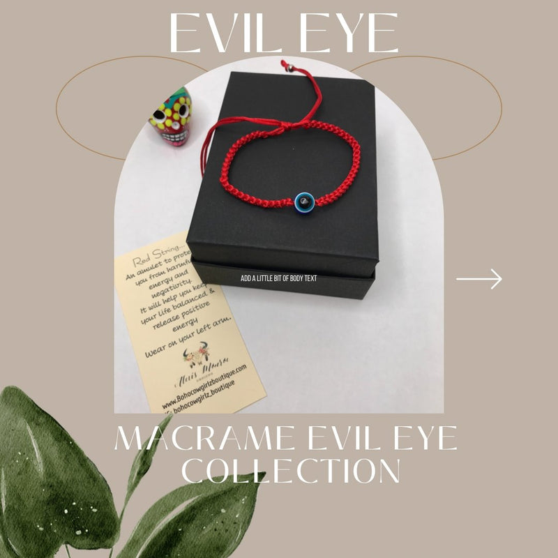 Evil Eye Macrame Bracelet Men or Woman Block Negative Energy Red String Macrame Adjustable Good luck Bracelet Evil Eye Protection - Boho Cowgirlz Boutique