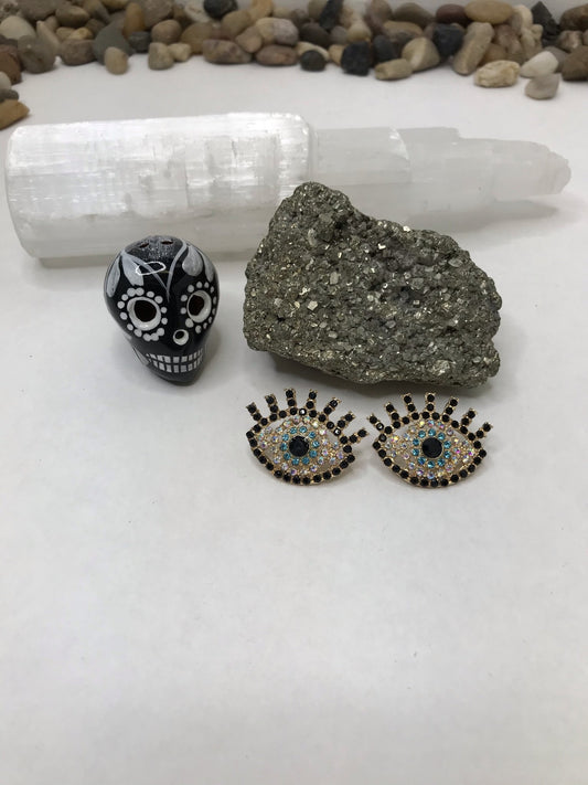 Evil Eye Rhinestone Earring Block Negative Energy Good luck Bracelet Evil Eye Protection - Boho Cowgirlz Boutique