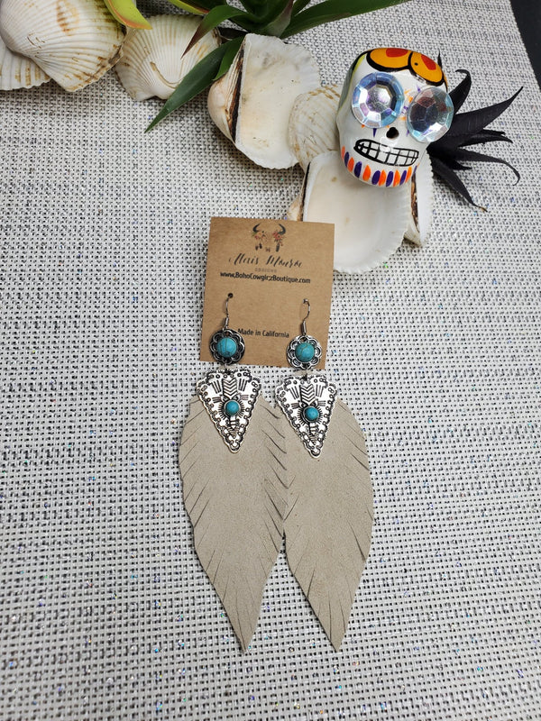Genuine Leather Earring , Aztec Arrow & Leather Jewelry - Boho Cowgirlz Boutique