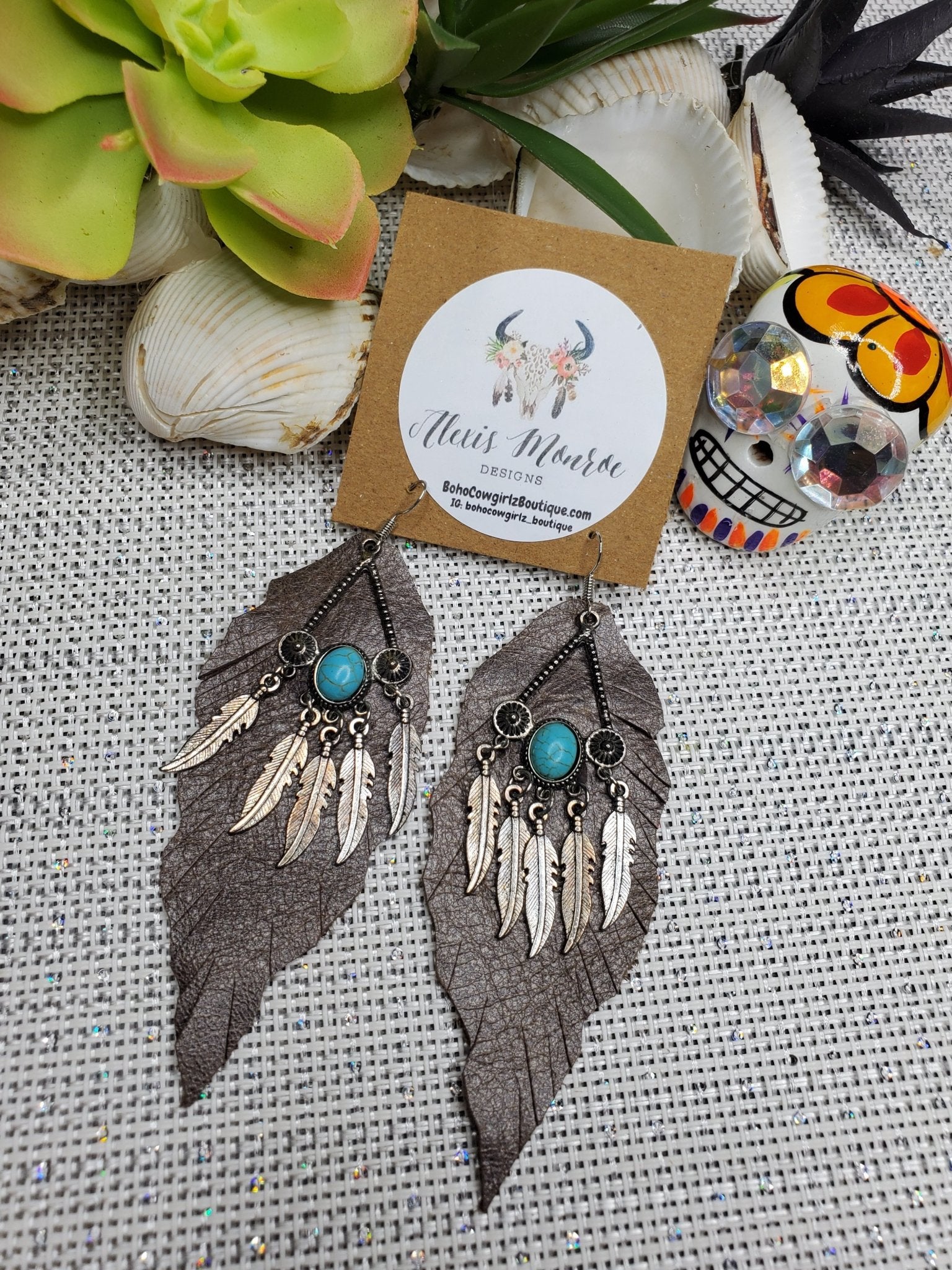 Genuine Leather Earring , Aztec Feathers & Leather Jewelry - Boho Cowgirlz Boutique