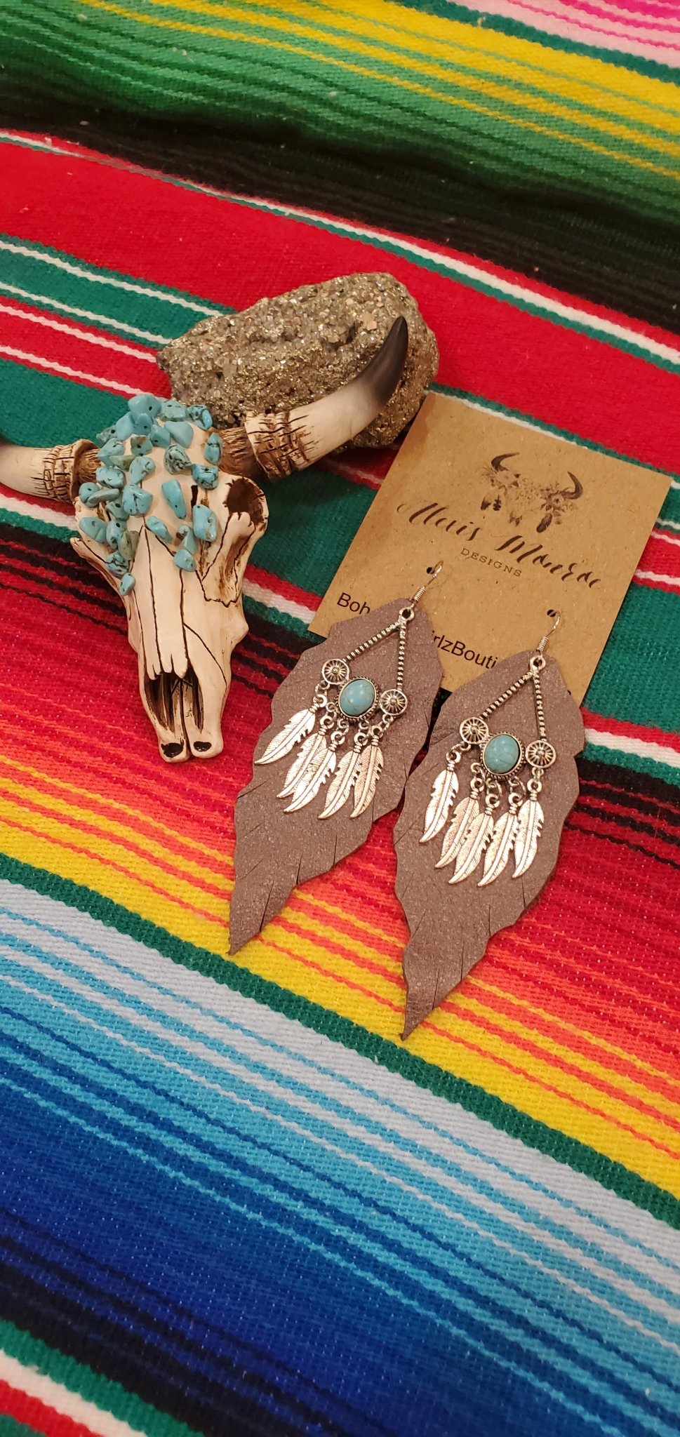 Genuine Leather Earring , Aztec Feathers & Leather Jewelry - Boho Cowgirlz Boutique