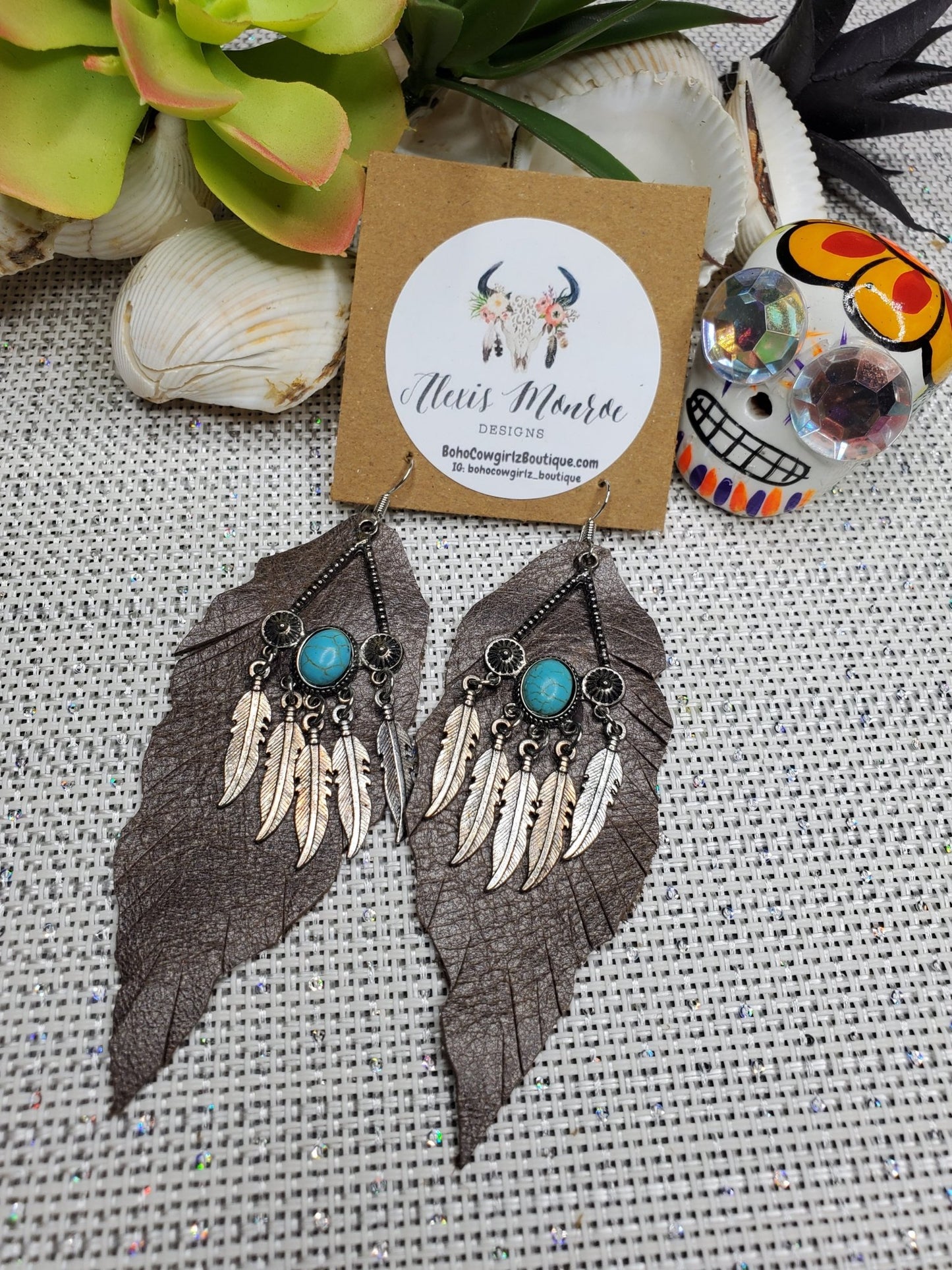 Genuine Leather Earring , Aztec Feathers & Leather Jewelry - Boho Cowgirlz Boutique