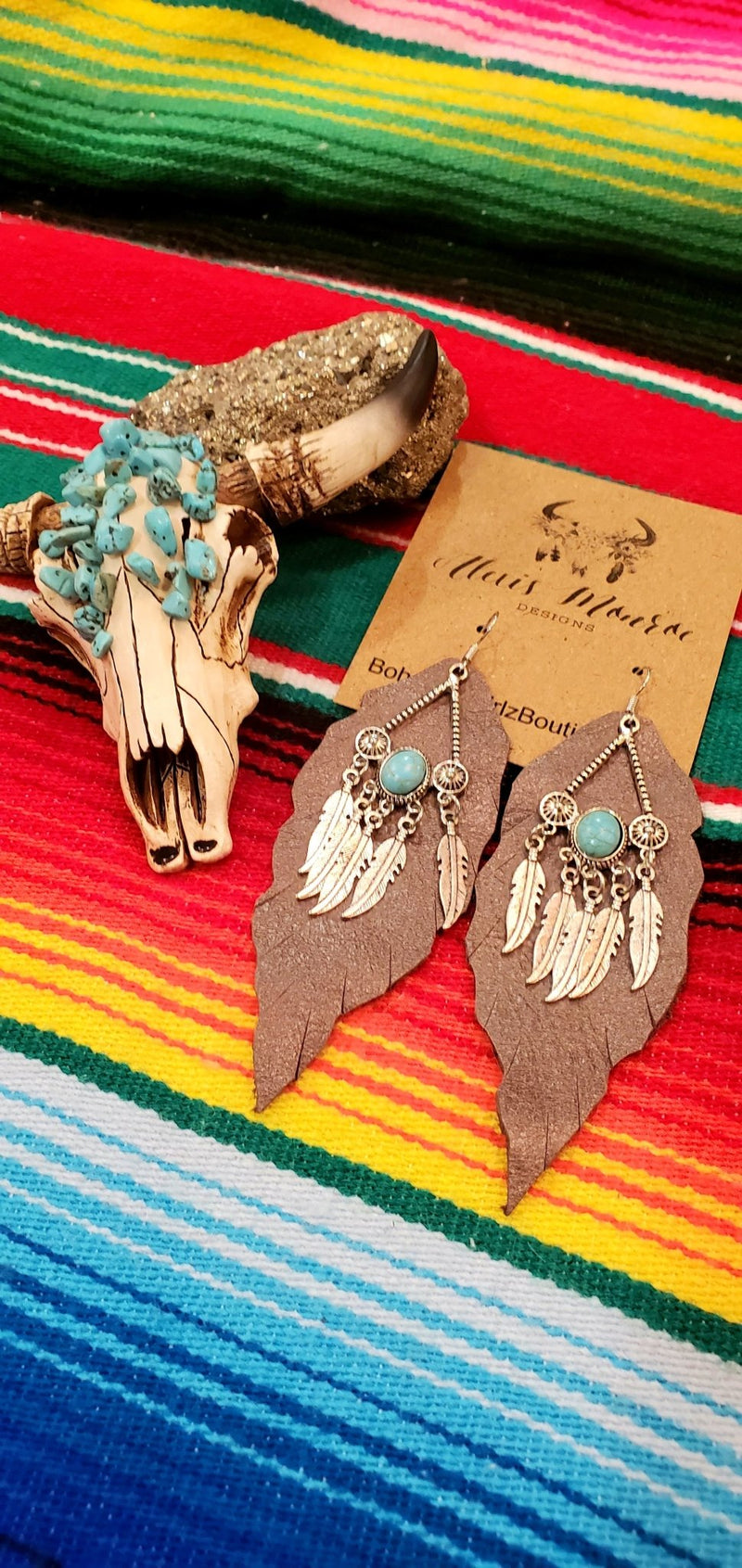 Genuine Leather Earring , Aztec Feathers & Leather Jewelry - Boho Cowgirlz Boutique