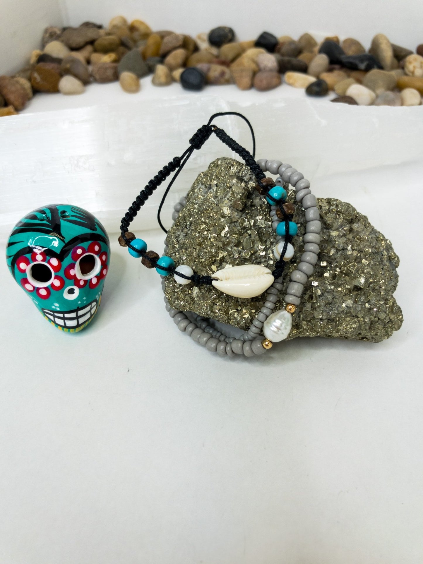 Grey Wood Bead and Shell String Bracelet Good Vibe Bracelet StackIng Bracelet Beach Boho Summer Bracelt - Boho Cowgirlz Boutique