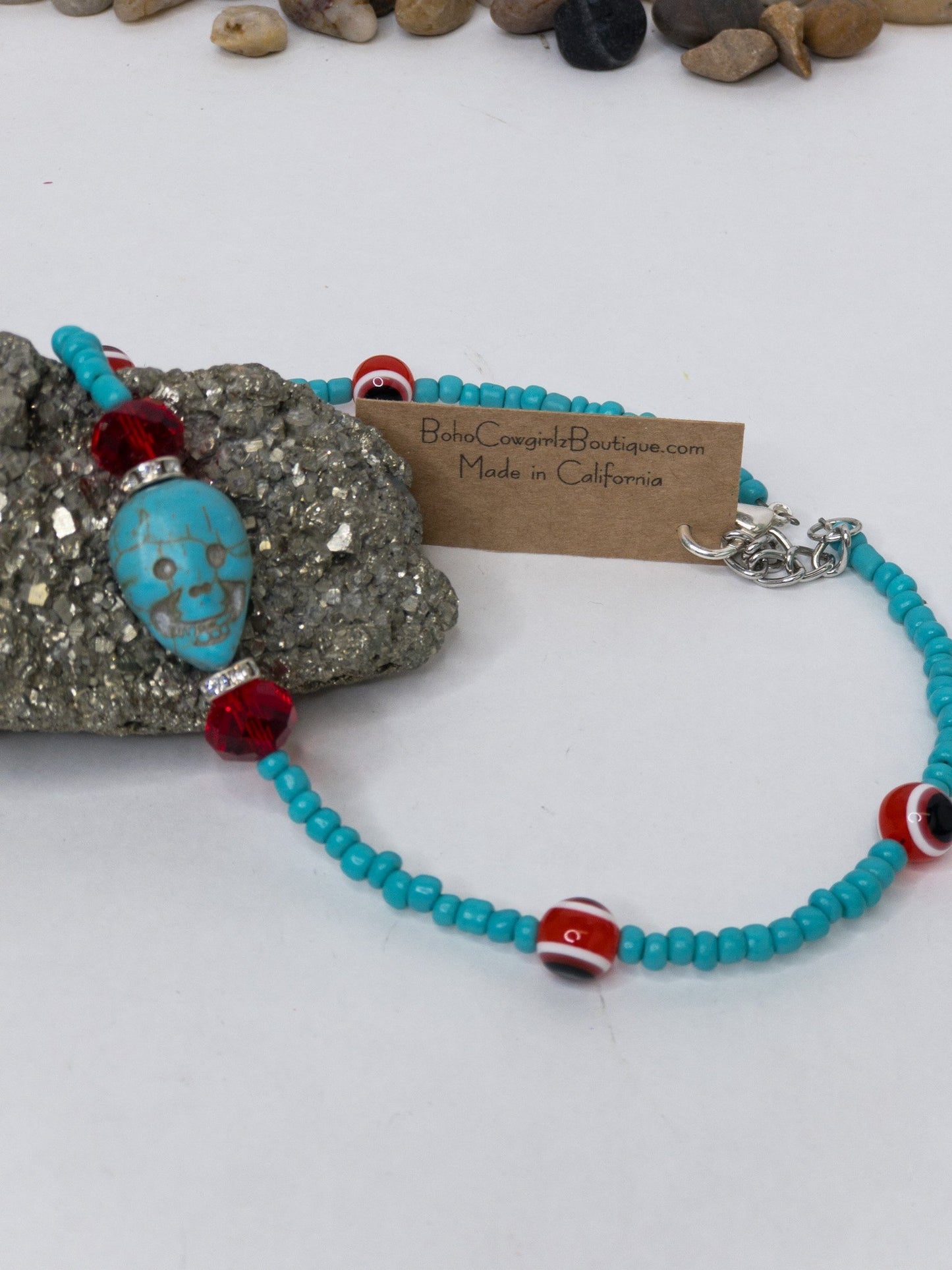 Kalavera Red Serape Beaded Choker Necklace, Beaded Choker - Boho Cowgirlz Boutique