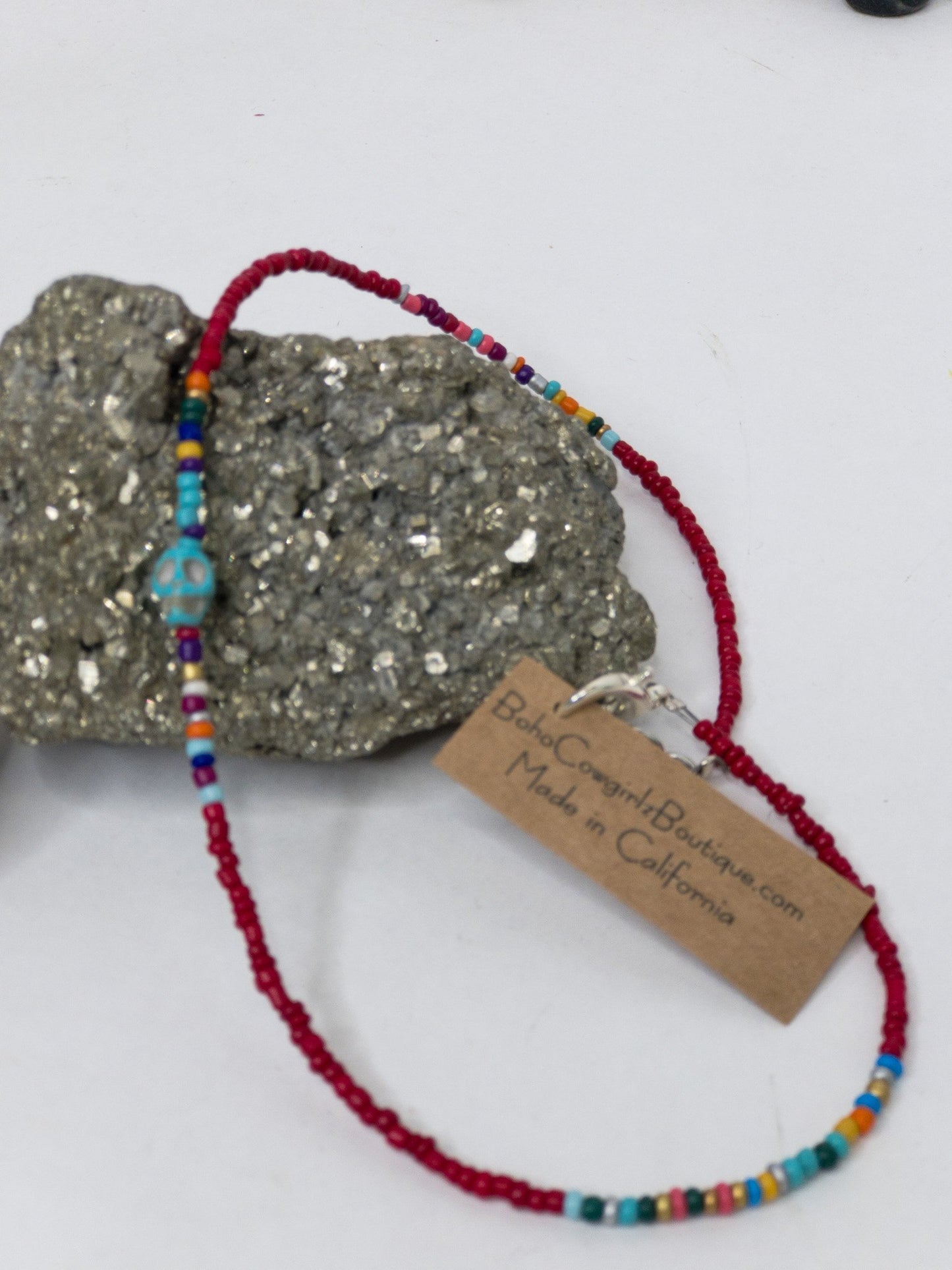 Kalavera Red Serape Beaded Choker Necklace, Beaded Choker - Boho Cowgirlz Boutique