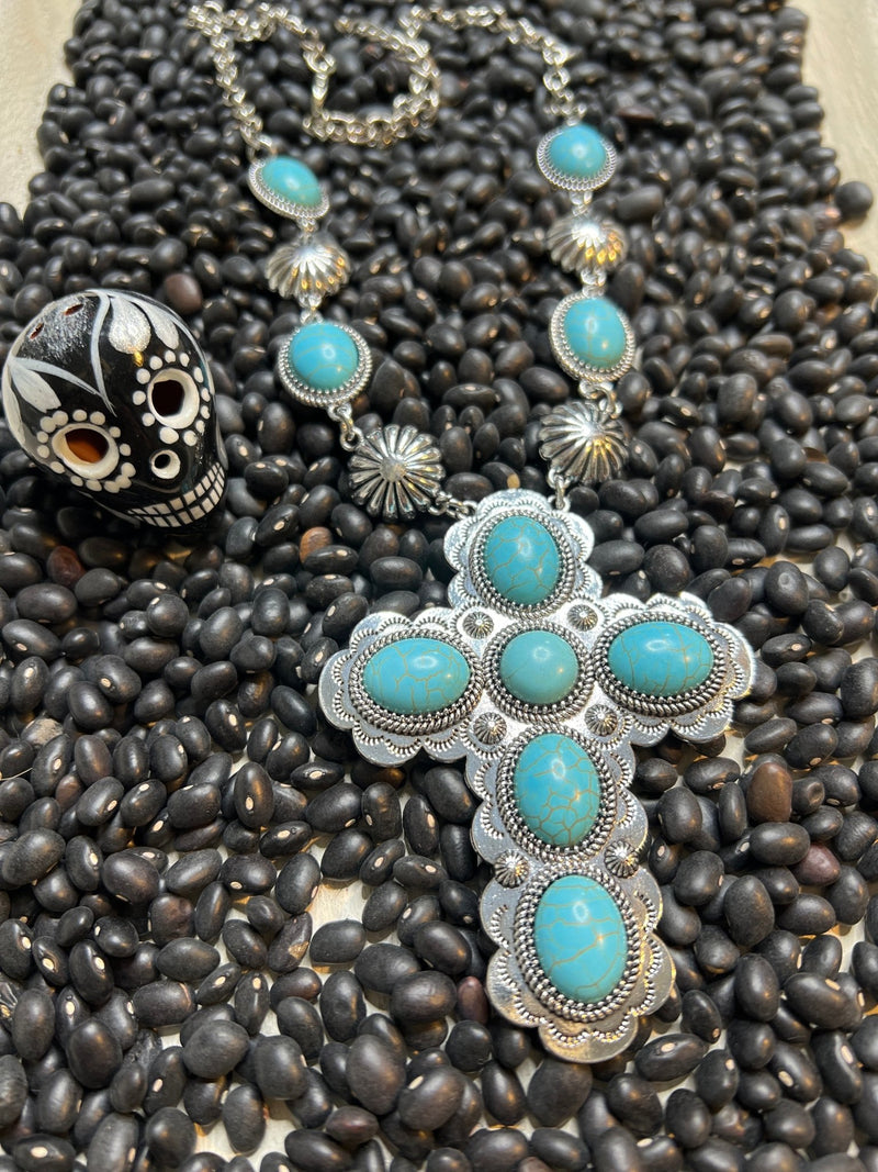 LA CRUZ Cross Turquoise Pendant Necklace - ALEXISMONROE DESIGNS
