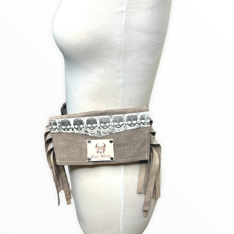 Leather Calavera Skull Fringe Belt Purse - Boho Cowgirlz Boutique