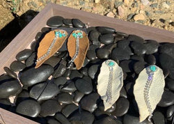 Leather feather earrings, earrings, leather earrings, leather jewelry, boho jewelry - Boho Cowgirlz Boutique